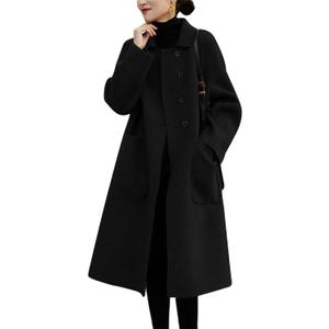 chouyatou Women's Winter Wool Coat Single Breasted Business Casual Midi Long Winter Trench Coat (Large, Black)