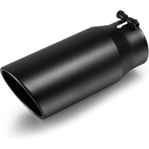 Exhaust Tip 4" Inlet 5" Outlet 12" Overall Length, Premium Stainless Steel with Wear Resistant Black Coating, Rolled Angle Cut, Bolt-On Easy Installation, for Truck Diesel Tail Pipe