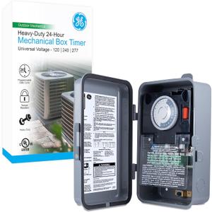 GE 24-hour Mechanical Pool Timer Switch, 2HP 40A Load Capacity Pool Pump Timer, Outdoor NEMA 3R-Rated Box , Universal Voltage Replacement, Water Heater , Tamper Resistant, 46536