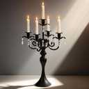 20''Tall Black Crystal Pendant Taper Candle Holders/Stylish Candle Stands/Candlesticks Holder/Candelabra for Home Decor, Weddings/Parties/Elegant Dining Table Centerpiece (1, Black, 5 Arm)