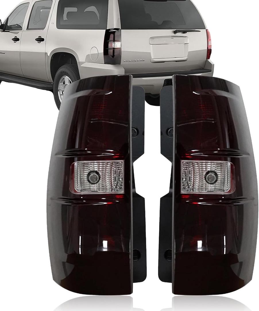 For 2007 2008 2009 2010 2011 2012 2013 2014 Chevy Tahoe Suburban Tail Lights Assembly Replacement 07-14 Rear Brake Lamps Driver and Passenger Side,Red Smoked With Bulb and Harness GM2800196,GM2801196
