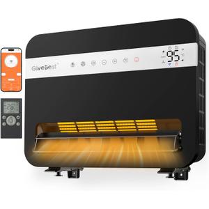 Givebest-Wall-Heater-for-Indoor-Use, 1500W Electric-Space-Heater, 120Vertical Oscillation, Works with Alexa, Adjustable Thermostat, Remote Control, 24H Timer, Easy-mounted Heater for Indoor Use, Black