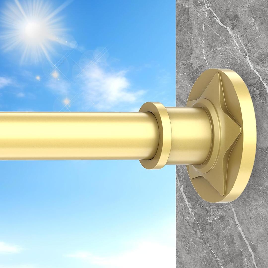 Gold Tension Curtain Rod Extra Long Outdoor Curtain Rod Decorative Shower Curtain Rods 30-100 Inch 8 ft Adjustable 1.1 Inch Diameter Spring Tension Shower Rod for Bathroom No Drilling Never Rust