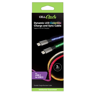 Cell Candy dynamic led Color Glo Charge and Sync Cable For USB C to USB C