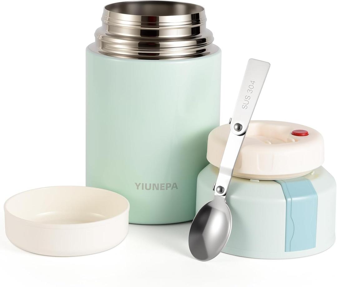 Insulated Food Jar 33.8oz, 316 Stainless Steel Lunch Container, 12H Hot 24H Cold Soup Thermo, Leak-Proof Thermo Jar for Work, Construction, Travel (Blue)