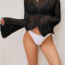 SweatyRocks Women's Sequin Sheer Knit Sweater Tops Long Sleeve Crochet Hollow Out Cover Ups Going Out