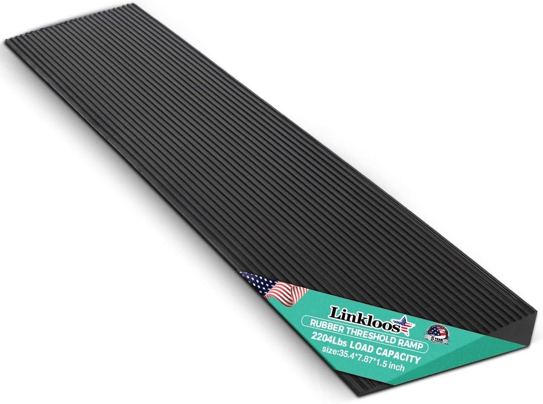 1.5" Rise Rubber Threshold Ramp, 2204Lbs Recycled Rubber Power Threshold, 35.4" L x 7.87" W Non-Slip Surface Solid Threshold Ramp is Adjustable and Cuttable for Wheelchairs, Power Scooters