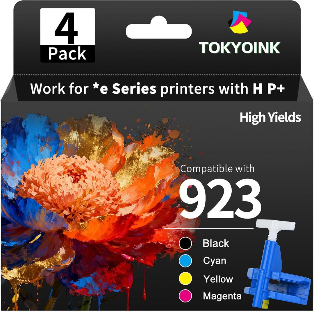 923 Ink Cartridges Combo Pack for HP Printers Replacement for HP 923 HP923 Ink Cartridge Work for OfficeJet Pro 8130e 8125e 8120e 8135e 8138e 8139e 8122e 8120 8122 8123 Printer Without Chip (4 Pack)