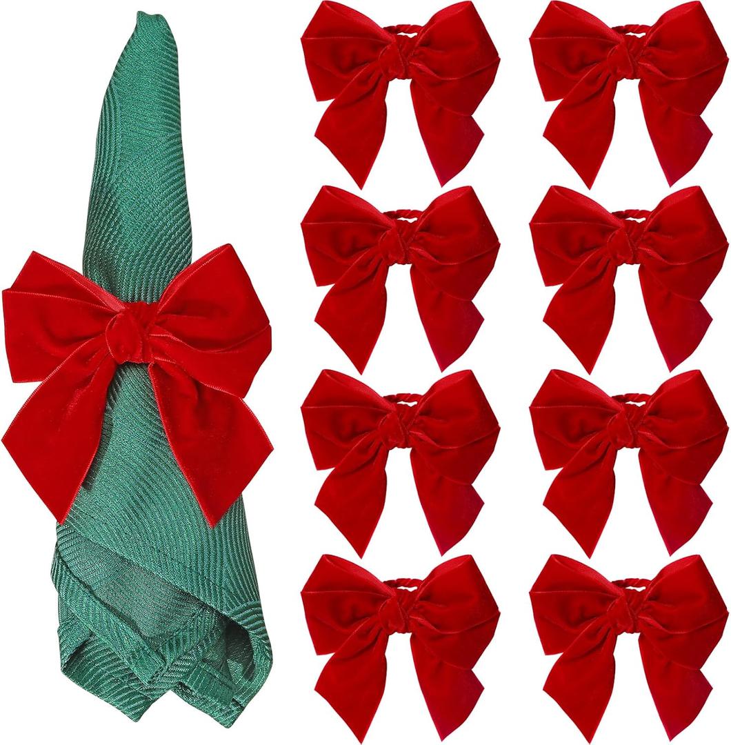 KPOSIYA Christmas Bow Napkin Rings Set of 8, Red Bow Napkin Rings,Chic Velvet Bowknot Napkins Holders for Dinning Table SettingWinter Festive, Christmas, Banquet, Party,Thanksgiving and Home Kitchen