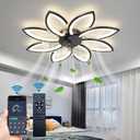 BESKETIE 35'' Bladeless Ceiling Fan with Lights Remote Control, Modern Low Profile Ceiling Fans with Lights, Dimmable 3 Color 6 Speeds Flush Mount LED Ceiling Fan for Bedroom, Living Room - Black
