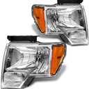 2009 2010 2011 2012 2013 2014 Ford F150 Pickup Headlight Assembly for 09-14 Ford F150 Clear Lens Chrome Housing with Amber Reflector Headlamp Replacement Left and Right Pair