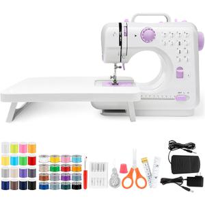 Sewing Machine with Extension Table, Mini Sewings Machines Portable Electric Sewing Machine, 12 Stitches Sewing Machines with LED Light, Sewings Accessory Kit, Ideal for Clothing, Pillowcases, Sheets