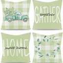 WATINC 4Pcs Spring Summer Pillow Covers Eucalyptus Leaves Garland Truck Cushion Cases Linen Cloth Sweet Home Together Gather Plaid Pillowcase Decoration Farmhouse for Sofa Home Car Couch 18 x 18 Inch