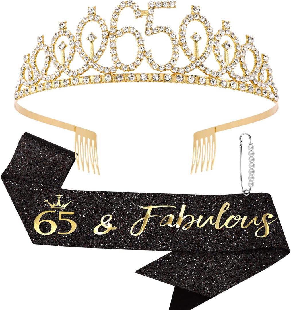 Canitor Birthday Decorations Gifts For Women Black Gold Birthday Crown Tiara Sash Set Birthday Party Favors