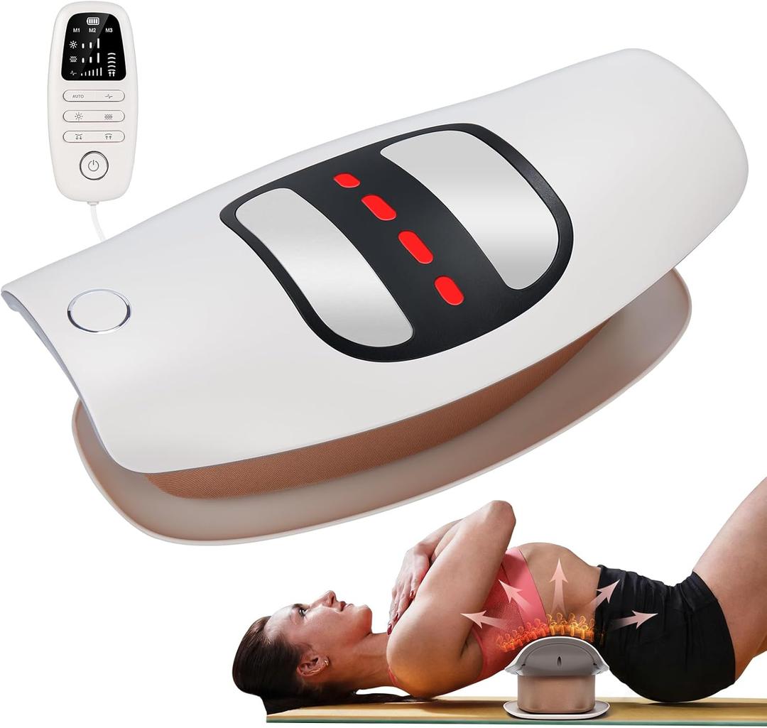 IeBilif Electric Lumbar Traction Device, Back Stretcher for Lower Back, 3 Heating Levels and Vibration Lumbar Traction Massager (White)
