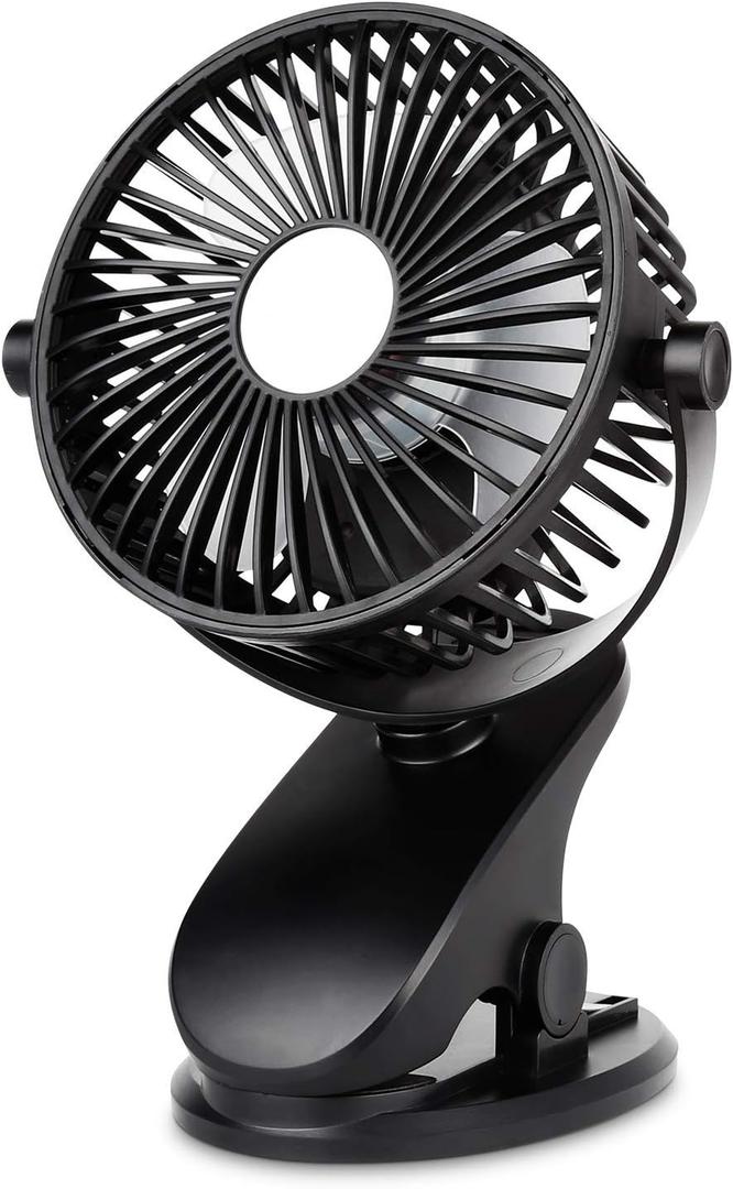 SkyGenius Mieuxbuck Clip on fan, Stroller Fan for Baby, Mini USB Portable Fan for Bed, Travelling with Rechargeable 2500mA Battery 360 Rotation (Black)