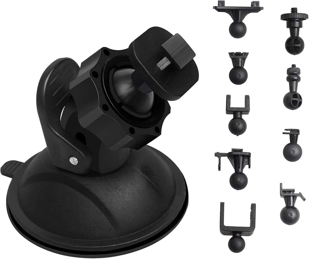 TiToeKi Dash Cam Suction Mount with 15+ Swivel Ball Adapters Compatible with Rexing V1, UGSHD, Falcon F170, KDLINKS, Vantrue, APEMAN, Z-Edge, Roav, Old Shark, YI, Peztio, UGSHD and Most Dash Cameras