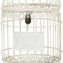 Red Co. 9.5 Dia Round Decorative Rustic Lockable Metal Birdcage Wedding Card Holder, White