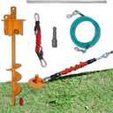 Dog Stakes for Outside Heavy Duty Hold up to 350Lbs Large Dogs Tie Out Tether Leash Chain for Yard Screw in Ground Anchors 17inch with Buffer Rope, 25 FT Steel Cable (Orange)