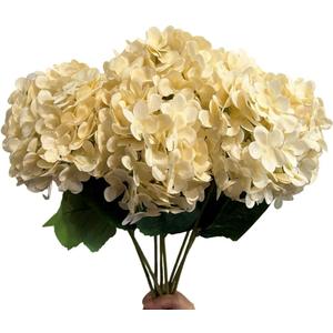 8 Pcs Large Hydrangea Artificial Flowers 27.5 inches Realistic Single Long Stem Full Faux Silk Hydrangea Bouquets Flowers Arrangements Home Decor DIY Wedding Centerpieces(Champange)