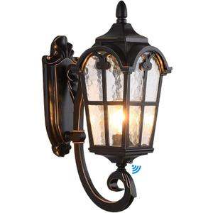 LONEDRUID Dusk to Dawn Sensor Outdoor Wall Light Fixtures Black Roman 17.71" H Exterior Wall Lantern Waterproof Sconce Porch Lights Wall Mount for House Garage Doorway, ETL Listed (Black & Gold Trim)