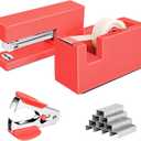 1 Desktop Stapler & 1 Tape Dispenser,Orange Staplers for Desk | 25 Sheet Capacity with 830 Staples,Staple Remover, Non-Slip for Office,School, Home & Classroom(Tape not Included)