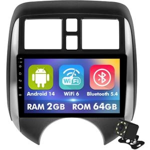 9 Inch IPS Touchscreen Android 14 Car Stereo for Nissan Versa Note 2014-2018 with Wireless CarPlay & Android Auto 2+64GB Car Radio, Support WiFi 6, Bluetooth,5.4, Backup Camera, SWC