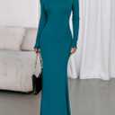 PRETTYGARDEN Fall Dresses for Women 2026 Long Sleeve Bodycon Mock Neck Ruched Maxi Formal Cocktail Wedding Guest Dress (Blue, XL)