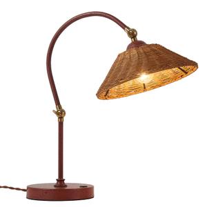 NUSRAN Woven Rattan Table Lamp, Boho Plug in Handmade Rattan Shade & Anti-Rust Iron Base Desk Lamp, Plug & Play Vintage Dark Brown Bedside Lamp for Living Room, Office, Bedroom 【Bulb Included】