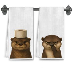 Sea Otter Gifts Bathroom Hand Towels, Otter Bathroom Decor, Ocean Animal Coastal Beach Hand Towels for Bath Room Washroom Toilet Decor, 16x24 Inch Set of 2