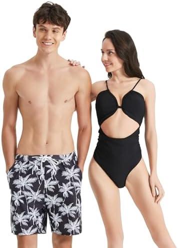 PATPAT Matching Swimsuits for Couples - One Piece Tummy Control High Waisted Bathing Suit and Swim Trunks Swimwear Set M