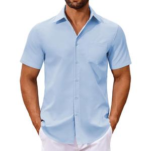 COOFANDY Men's Casual Short Sleeve Button Down Shirts Untucked Dress Shirts Wrinkle Free Summer Wedding Shirts Solid (Blue, M)