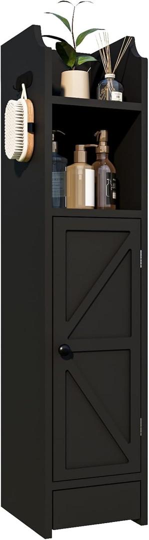 Small Bathroom Storage Cabinet, Toilet Paper Storage, Corner Floor Cabinet with Doors and Adjustable Shelf, Bathroom Organizer for Small Spaces Black