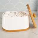 DAILY RITMO Large White Cotton Swab & Ball Holder Dispenser | Two Sided Dual Compartment Container with Air Tight Seal Bamboo Lid |Decorative Facial Sponge Gauze Floss Rounds Canister