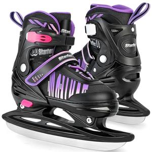 Sitanflex Ice Skates, Adjustable Ice Skates for Kids, Girls and Boys Ages 4-12, Toddler Ice Hockey Skates for Outdoor and Rink, Soft Padding and Reinforced Ankle Support, Purple Size 31-34