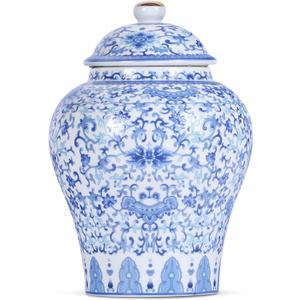 Chinese Ginger Jar with Lid Chinoiserie Antique Style,Home Decorative Retro Blue and White Porcelain Flowers Ceramic Covered Jar Vase,Traditional China Ming and Qing Style (Utmost Jar)