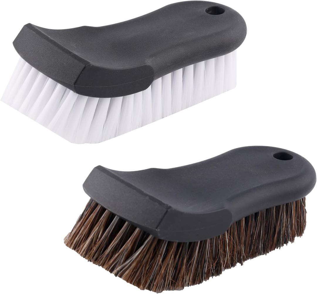 BOXOB Upholstery Brush Set, Horsehair Detailing Cleaner Brush Versatile Upholstery Cleaning Brushes for Boat Car Couch Fabric Carpet Car Interior Leather and Home Furniture