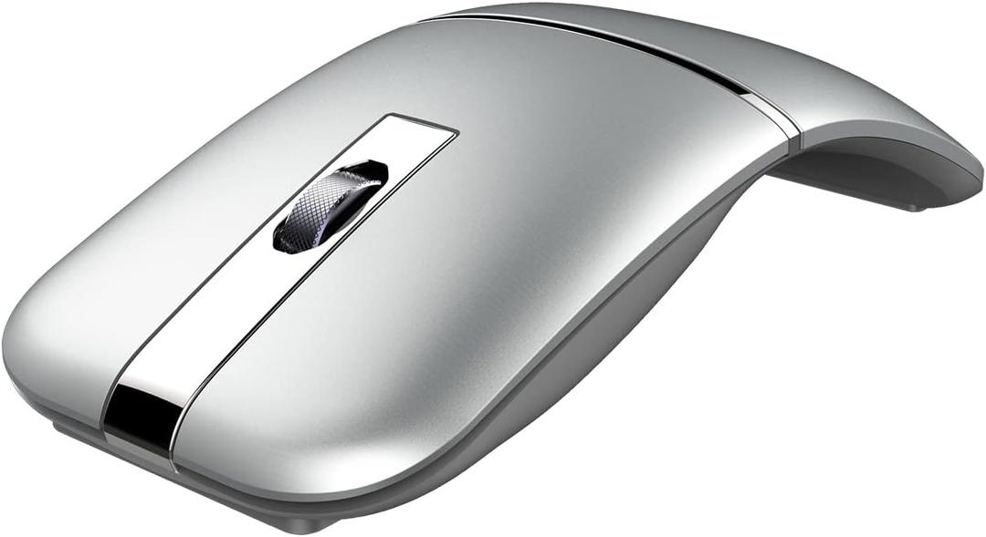 Bluetooth Wireless Arc Travel Mouse, Dual Model (2.4G+BT5.1) Rotating Foldable Mouse for Microsoft, Rechargeable Slim Portable Mice for Laptop, Notebook, PC, MacBook, Chromebook, Lenovo (Silver)
