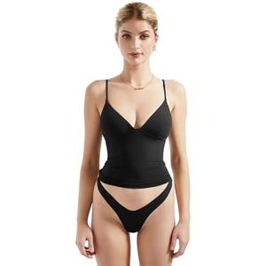 SUUKSESS Women Sexy Deep V Neck Sleeveless Fitted Basic Tops Y2K Tank Top Cami, M