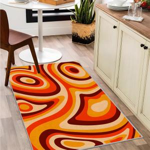 Retro 70s Rug, Psychedelic Groovy Rugs for Living Room, Washable Non-Slip Trippy Vintage Area Rug 7x9 ft, Floor Carpet for Bedroom Kitchen Dining Room Classroom, 70s Room Decor, A62