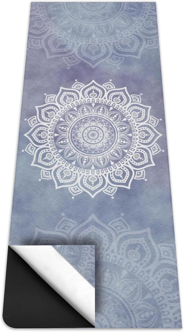 Hot Yoga Mat Towel with Corner Pockets Yoga Towels for Hot Yoga Non Slip with Travel Bag Sweat Absorbent Yoga Blankets Mat Cover for Workout Gym 70"x26" (Blue Flower-02, 70x26)