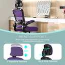 Mimoglad Office Chair, High Back Ergonomic Desk Chair with Adjustable Lumbar Support and Headrest, with flip-up Armrests for Guitar Playing, Modern, Dark Purple, Black Frame