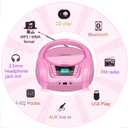 LONPOO CD Player Portable Boombox with FM Radio/USB/Bluetooth/AUX Input and Earphone Jack Output, Stereo Sound Speaker & Audio Player,Pink