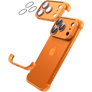 for iPhone 17 Pro Max Bumper Case Compatible with MagSafe, Minimalist Frameless Corner Protection Pad with Camera Lens Protector, No Back Soft Silicone TPU Shockproof for iPhone17 Pro Max (Orange)