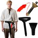 Simplepolymer Adjustable Tachi Practice Sword Set with Sword Holster and Leather Belt for Medieval Knight Warrior Pirate Halloween Cosplay Costume Accessories