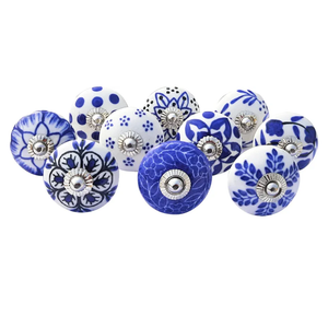 Royal Kraft Vintage Blue Hand Painted Ceramic Pull Knobs for Kitchen Cabinet, Door & Drawer, Wardrobe, Cupboard (Set of 10) Sknob002