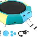 Inflatable Water Trampoline, 15FT Recreational Water Bouncer w/Electric Inflator, Rope Ladder, Mooring Ropes, Anchor, Adults Youth Bounce Swim Platform for Lakes, Pools