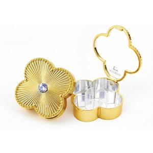 Lucky Charm Luxury Travel Pill Organizer, 5 Compartments, Easy-Open Lock, Mirror, Cute Compact Pill Box for Purse, BPA-Free, Gold, Stylish Vitamin Case & Small Jewelry Storage (Gold)