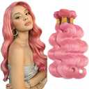 Pink Bundles Human Hair Body Wave Bundles 32 Inch Unprocessed Brazilian Virgin Hair 1 Bundle 50 Gram Per Bundle Deals Quick Weave Hair Extensions