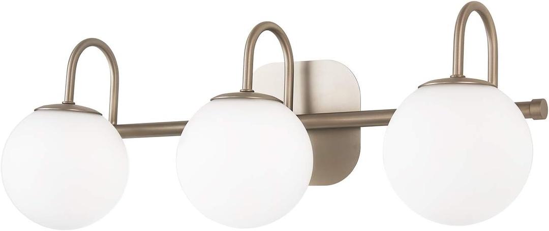 ZHUOER Modern Bathroom Vanity Light Fixtures 3 Lights Brushed Brass Frame and Milk White Glass Globe Shade Modern Wall Sconce Lighting Bath Vanity Lights Bar Over Mirror (Exclude G9 Bulb)